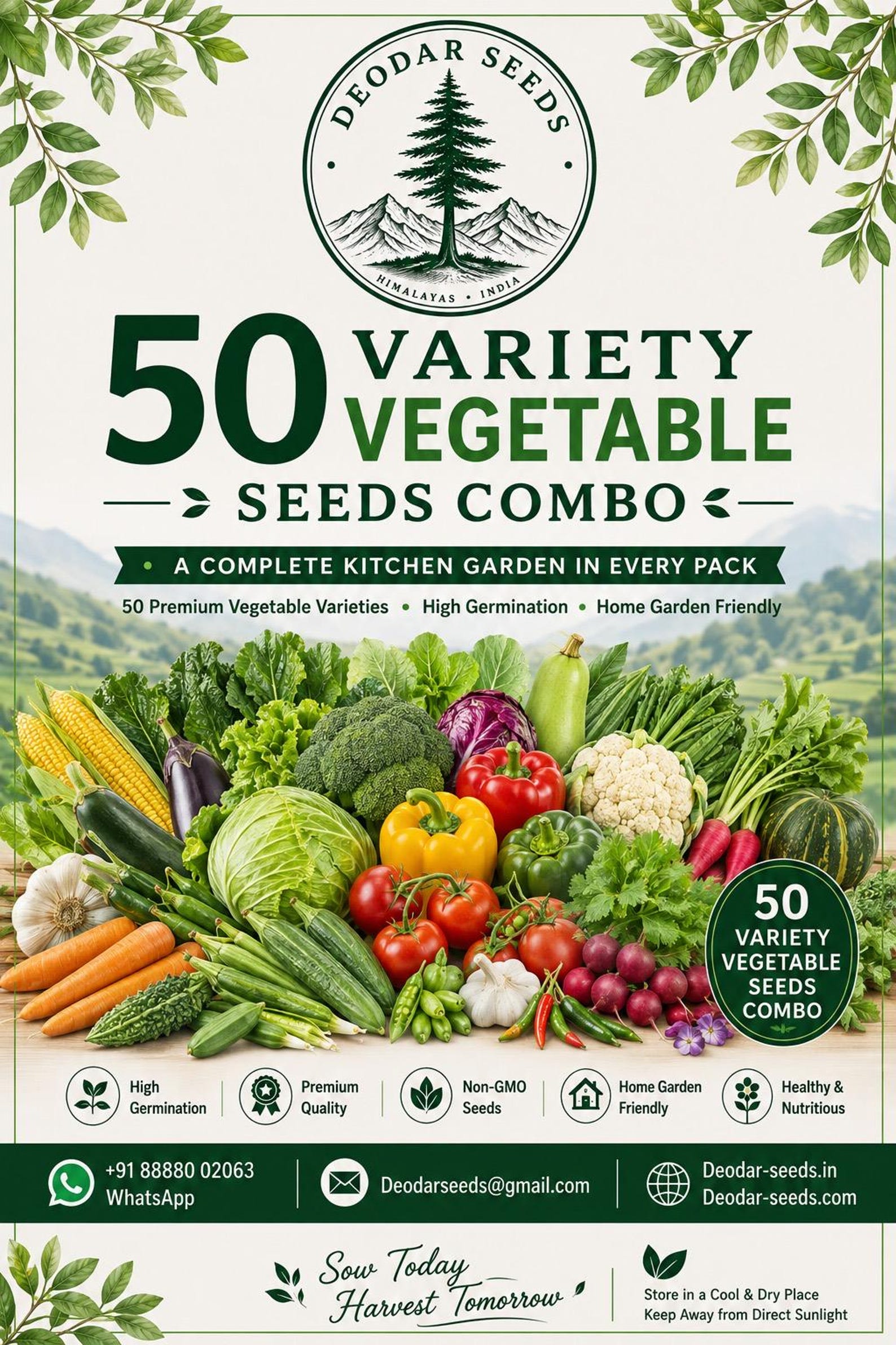 50 Vegetable Seeds Variety Pack – A Complete Kitchen Garden in Every Pack. — 2000+